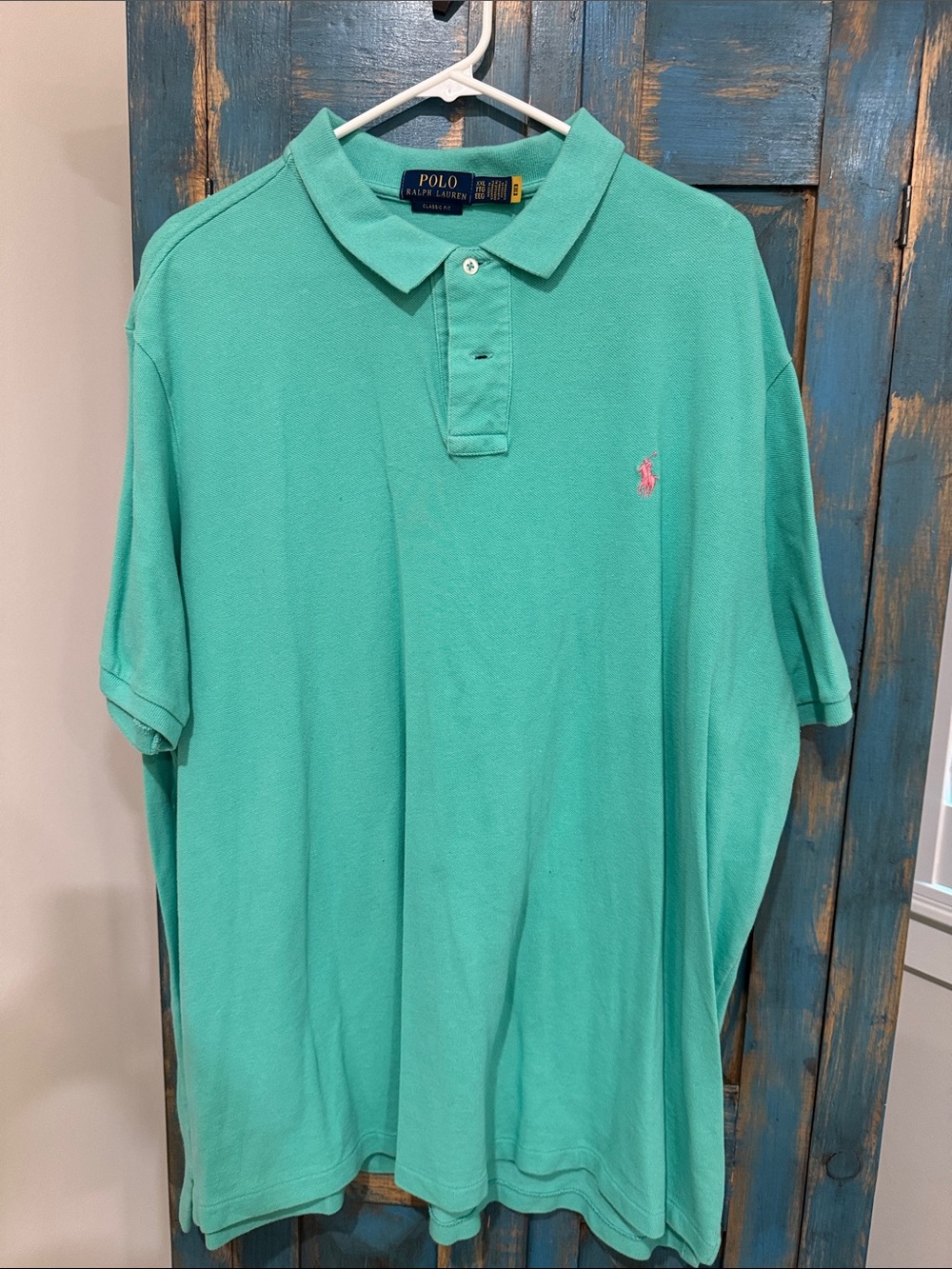 Polo by Ralph Lauren Men's Teal Polo with Pink Pony